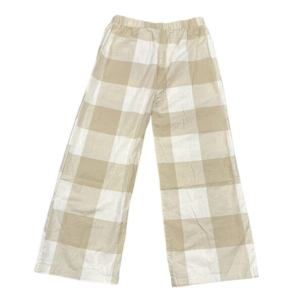NWT Isadora Womens M Wide Leg Pull On Pants Beige White Checkered Tie Waist - Picture 5 of 15